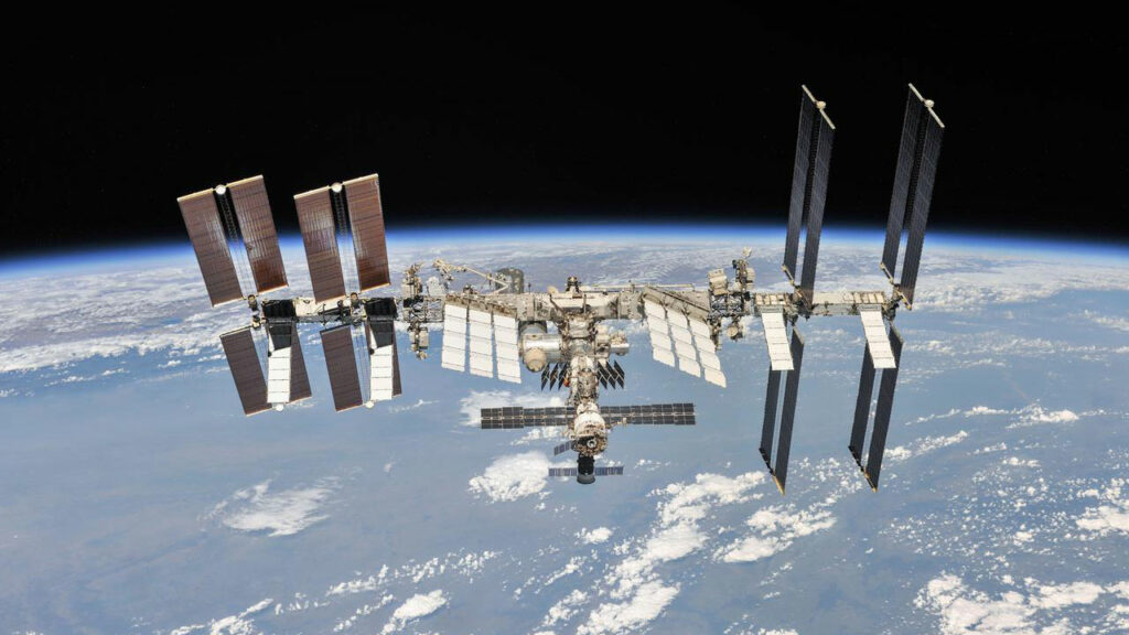 The International Space Station photographed by Expedition 56 crew members from a Soyuz spacecraft after undocking in October 2018.