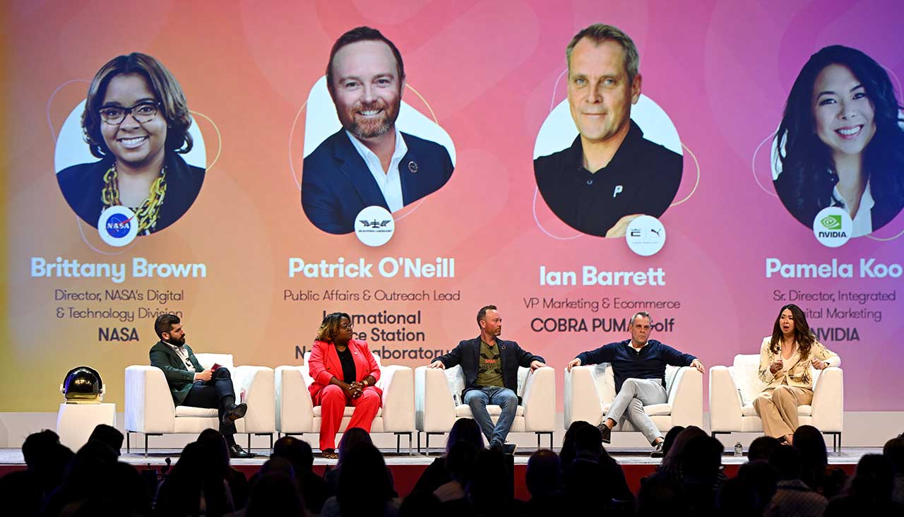 meltwater2025-panel Meltwater Summit panel session featuring Meltwater's Ben Kessler, NASA's Brittany Brown, Patrick O'Neill, Cobra Puma Golf's Ian Barrett, and NVIDIA's Pamela Koo