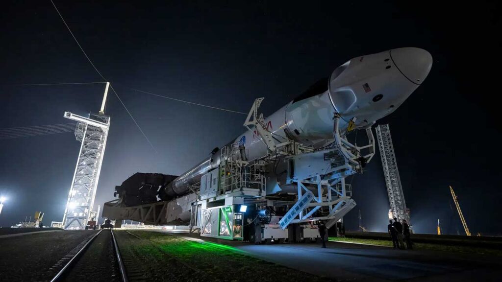 Late-night rollout for Crew-11's Falcon 9 rocket.