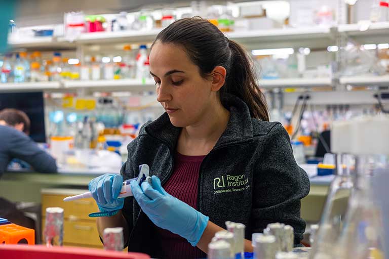 Anna-Sophia Boguraev works in the Schmidt Lab at the Ragon Institute of Harvard, MIT, and Mass General Brigham designing vaccines for pandemic-potential viruses