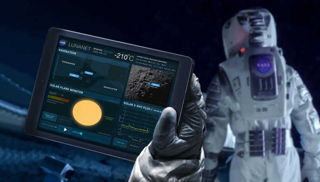 The future LunaNet will bring terrestrial internet capabilities to astronauts, rovers, and orbiters.