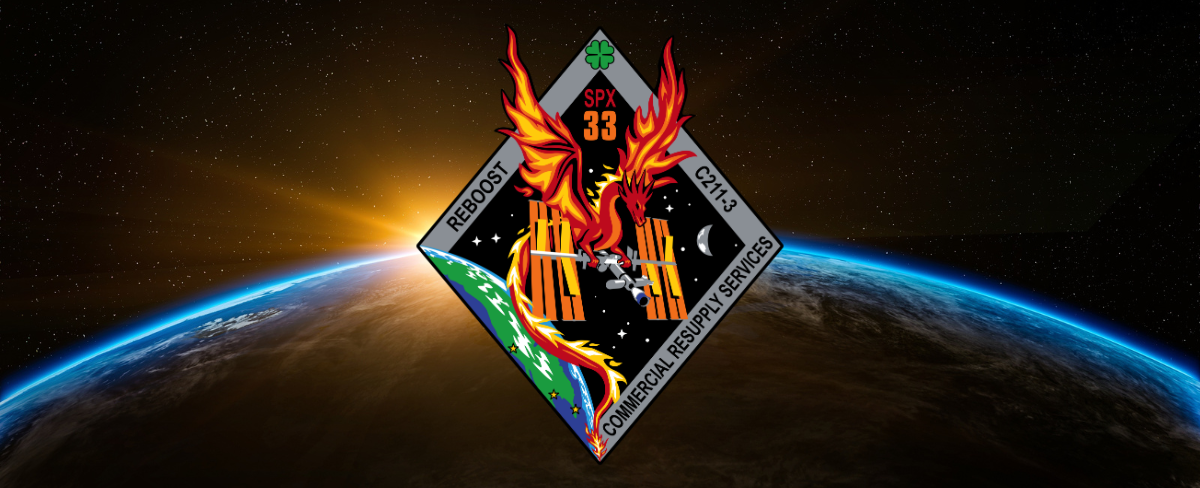 SpaceX CRS-33 mission patch and Earth.