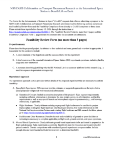 NSF/CASIS Transport Phenomena Feasibility Review Form