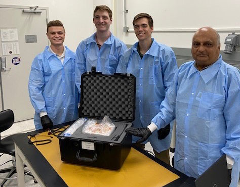 The University of Florida team at Kennedy Space Center preparing its ISS National Lab-sponsored and NSF-funded investigation for launch. (left to right: Craig Singiser, Zach Karpinski, Jason Livesay, Ranga Narayanan)