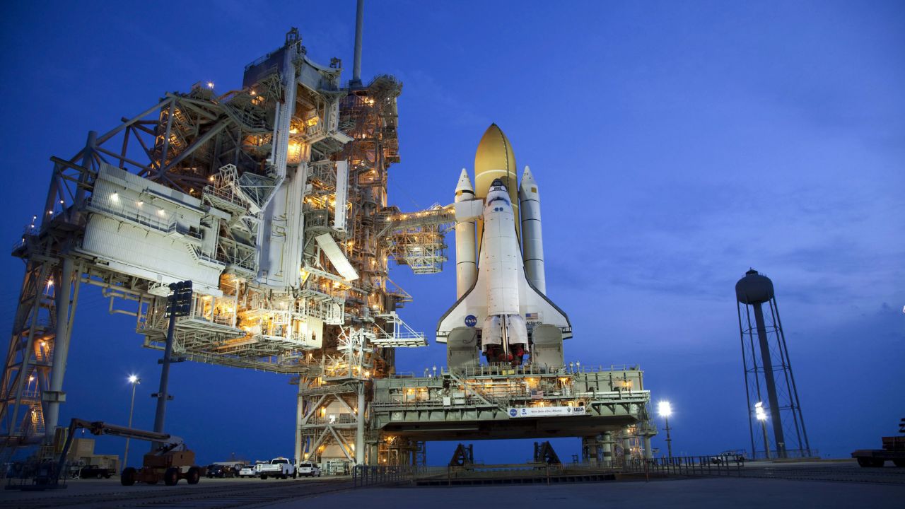 Shuttle1280x720 Seen here, Space Shuttle Atlantis, prior to its 33rd flight, the 37th shuttle mission to the space station, and the 135th and final mission of NASA's Space Shuttle Program.