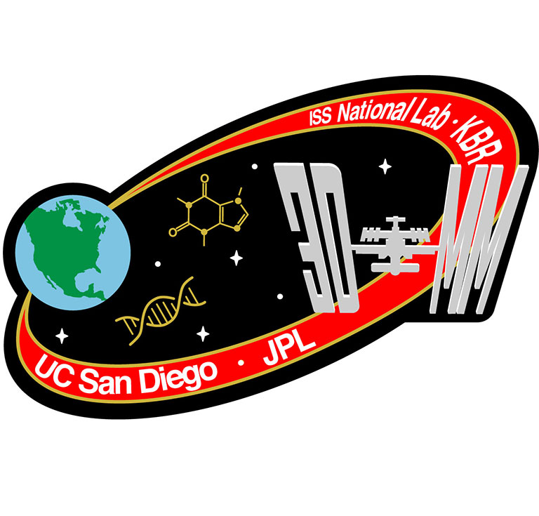 Mission patch for the Three-Dimensional Microbial Mapping (3DMM) project, which maps the microbial and chemical environment on the ISS in unprecedented detail.