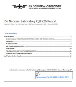 ISS National Lab FY26 Q2 Quarterly Report