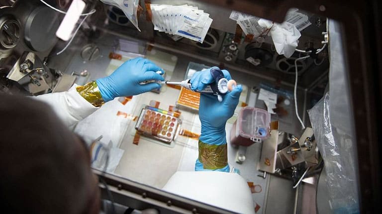 Upward-9_2-Sanofi-Mark-Vande-Hei NASA astronaut Mark Vande Hei works on Sanofi's investigation studying how microgravity affects immune response.