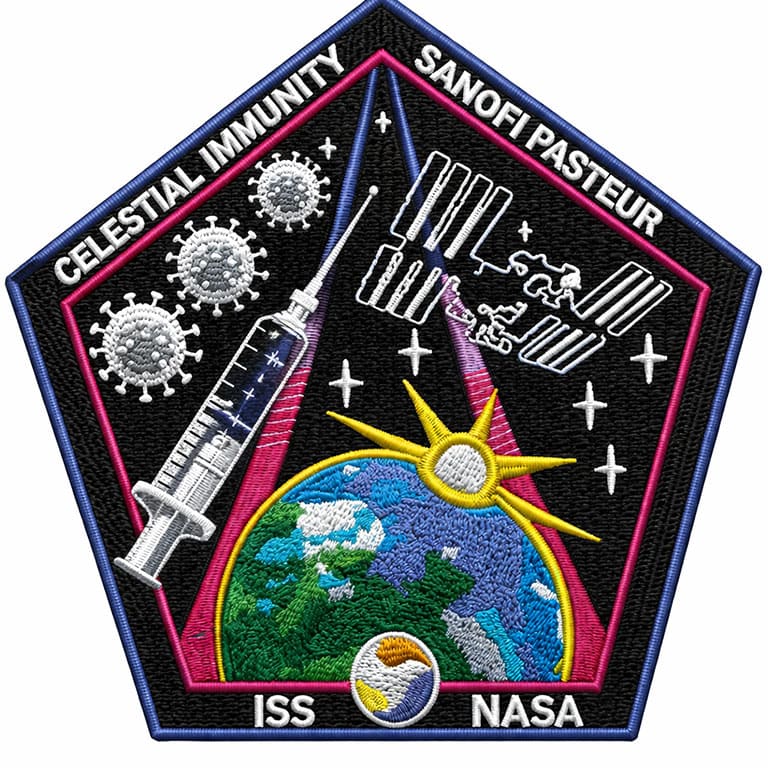 Upward-9_2-Sanofi-patch The mission patch for Sanofi's Celestial Immunity experiment sponsored by the ISS National Lab.